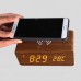 Creative Wireless Charging Voice-activated LED Wood Clock Electronic Creative Silent Alarm Clock Wooden Clock