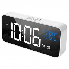 Digital Bedside Alarm Clock Charging Voice-controlled Alarm Clock Mirror LED Music Clock Two Sets of Alarm Clock Switches