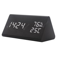 New Temperature and Humidity Creative Alarm Clock Voice Mute Led Electronic Wood Clock