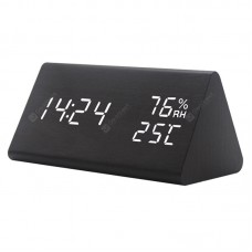 New Temperature and Humidity Creative Alarm Clock Voice Mute Led Electronic Wood Clock