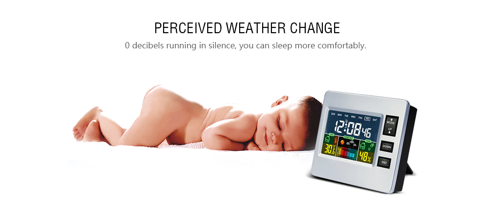 LCD Digital Temperature Humidity Weather Station Alarm Clock- Silver