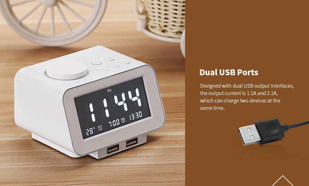 K8 Multifunction Digital Electronic Alarm Clock EU Charger- White