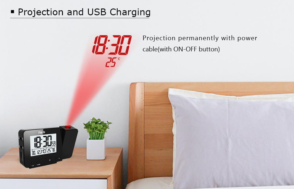 LED Screen Projection Alarm Clock - Black