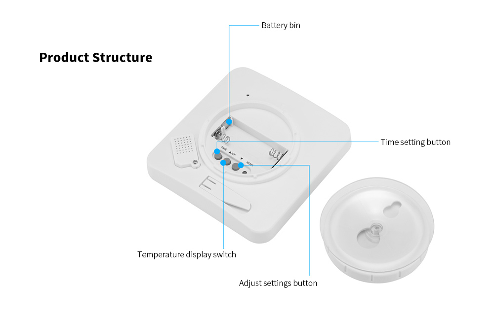 LCD Digital Bathroom Clock Touch Control - Azure
