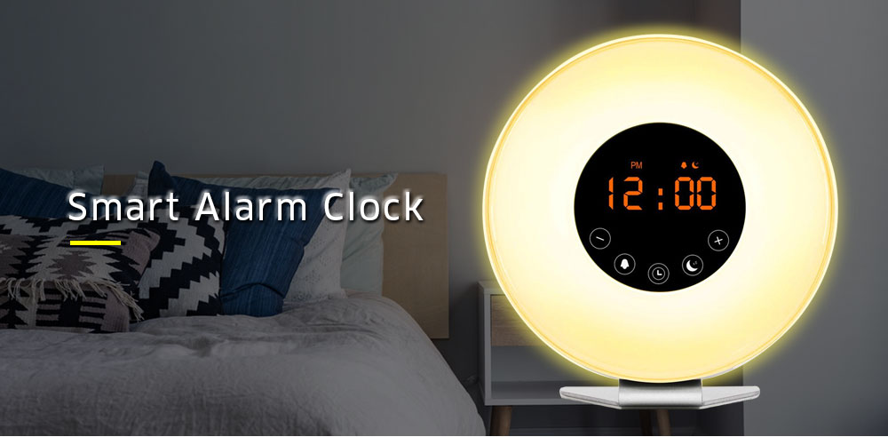 Smart Wake-up LED Touch Light Alarm Clock with FM Radio- White EU Plug