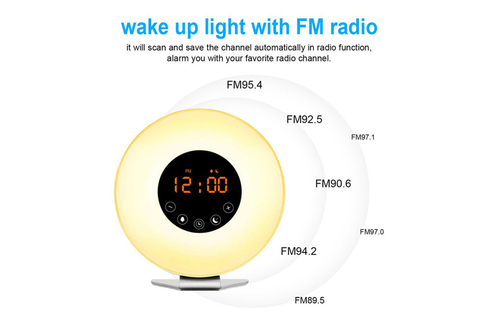 Smart Wake-up LED Touch Light Alarm Clock with FM Radio- White EU Plug