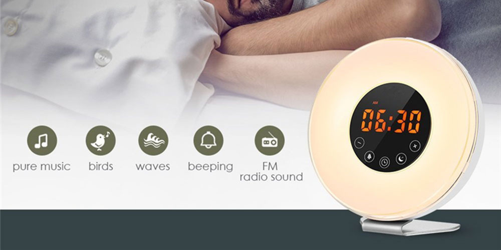 Smart Wake-up LED Touch Light Alarm Clock with FM Radio- White EU Plug