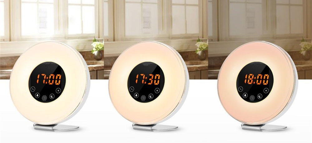 Smart Wake-up LED Touch Light Alarm Clock with FM Radio- White EU Plug