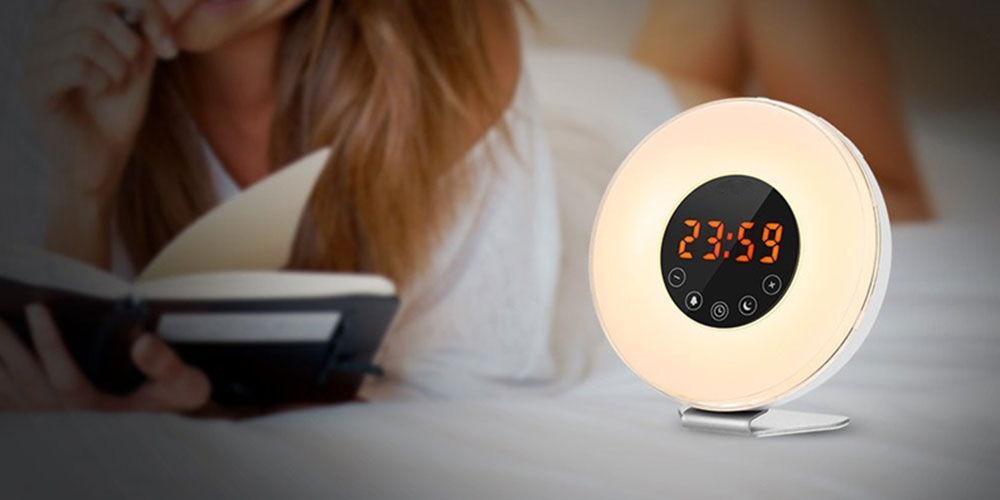 Smart Wake-up LED Touch Light Alarm Clock with FM Radio- White EU Plug