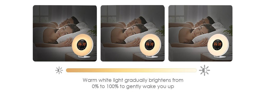 Smart Wake-up LED Touch Light Alarm Clock with FM Radio- White EU Plug