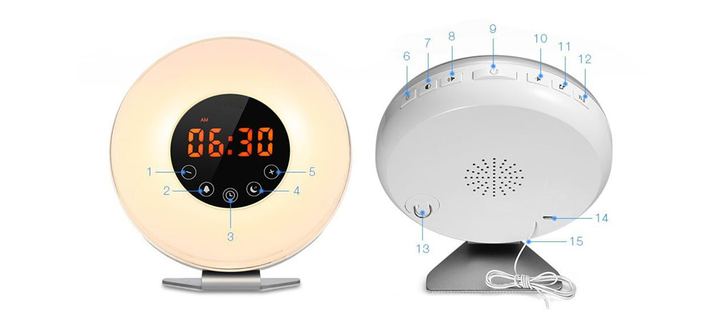 Smart Wake-up LED Touch Light Alarm Clock with FM Radio- White EU Plug