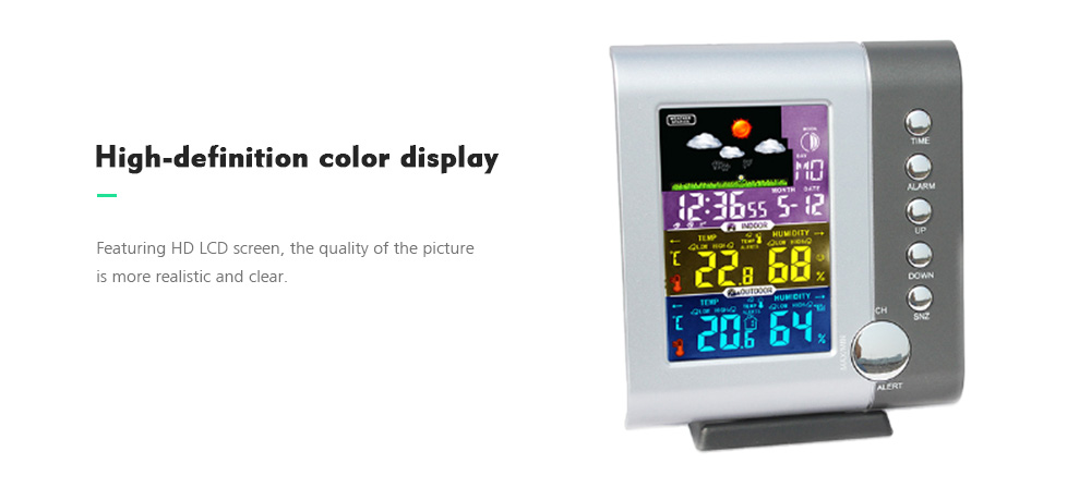 Color Screen Intelligent Home Multi-function Electronic Weather Temperature Humidity Clock- Battleship Gray