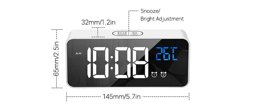 8808 Stylish Mirror Music Alarm Clock - Dark Gray