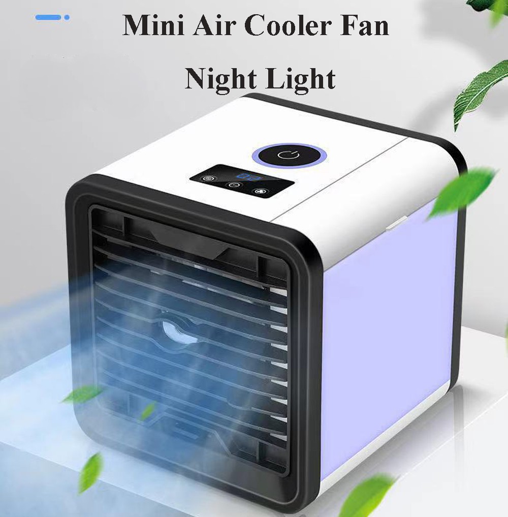 Mini Air Cooler Water Air Conditioner Fan Portable Night Light USB Desktop Cooling Fan Water Tank 600ML - White