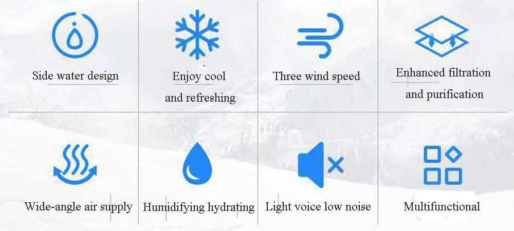 Mini Air Cooler Water Air Conditioner Fan Portable Night Light USB Desktop Cooling Fan Water Tank 600ML - White