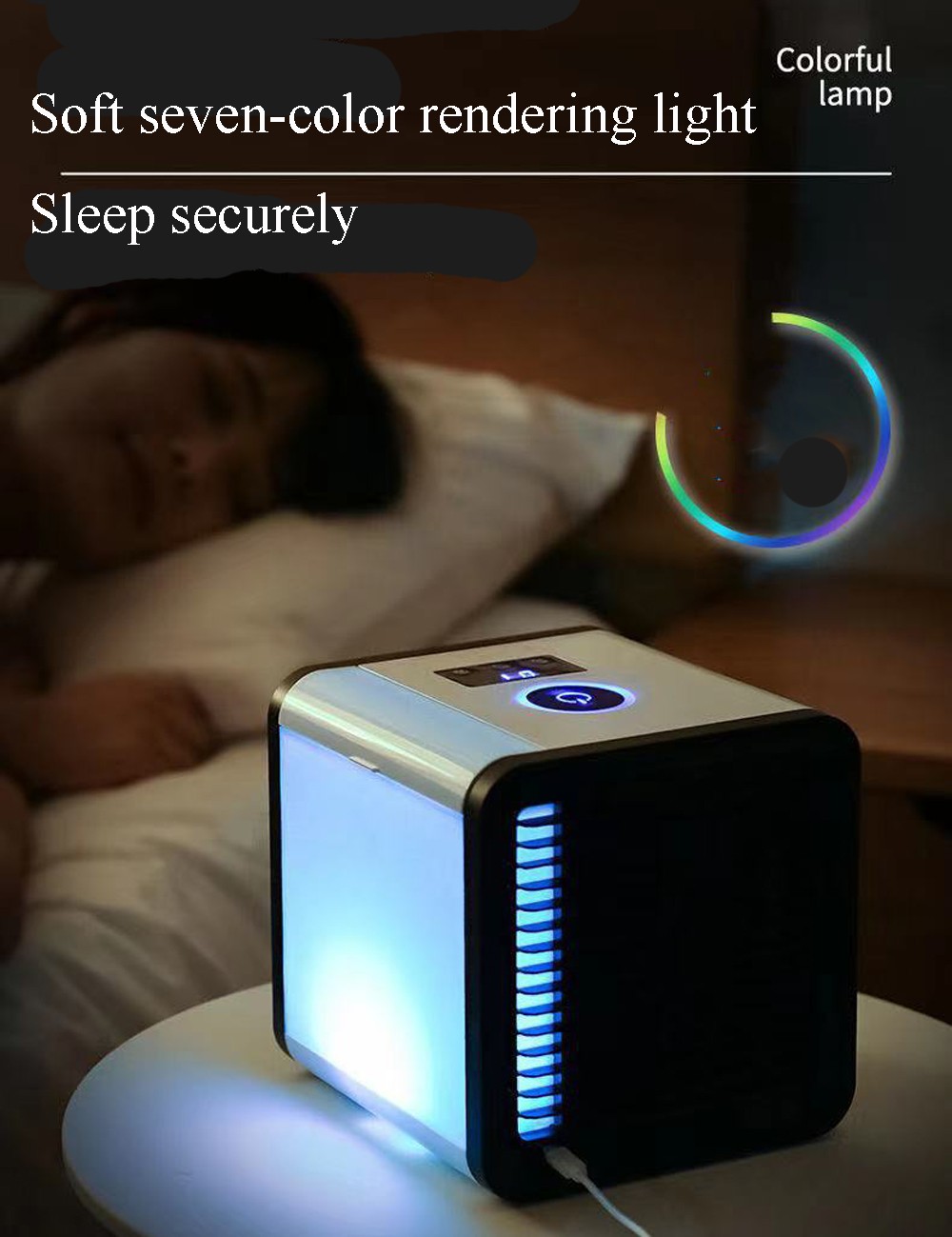 Mini Air Cooler Water Air Conditioner Fan Portable Night Light USB Desktop Cooling Fan Water Tank 600ML - White