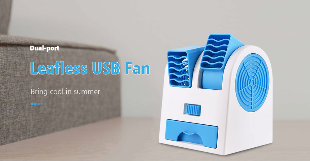 Dual-port Leafless USB Fan- Deep Sky Blue