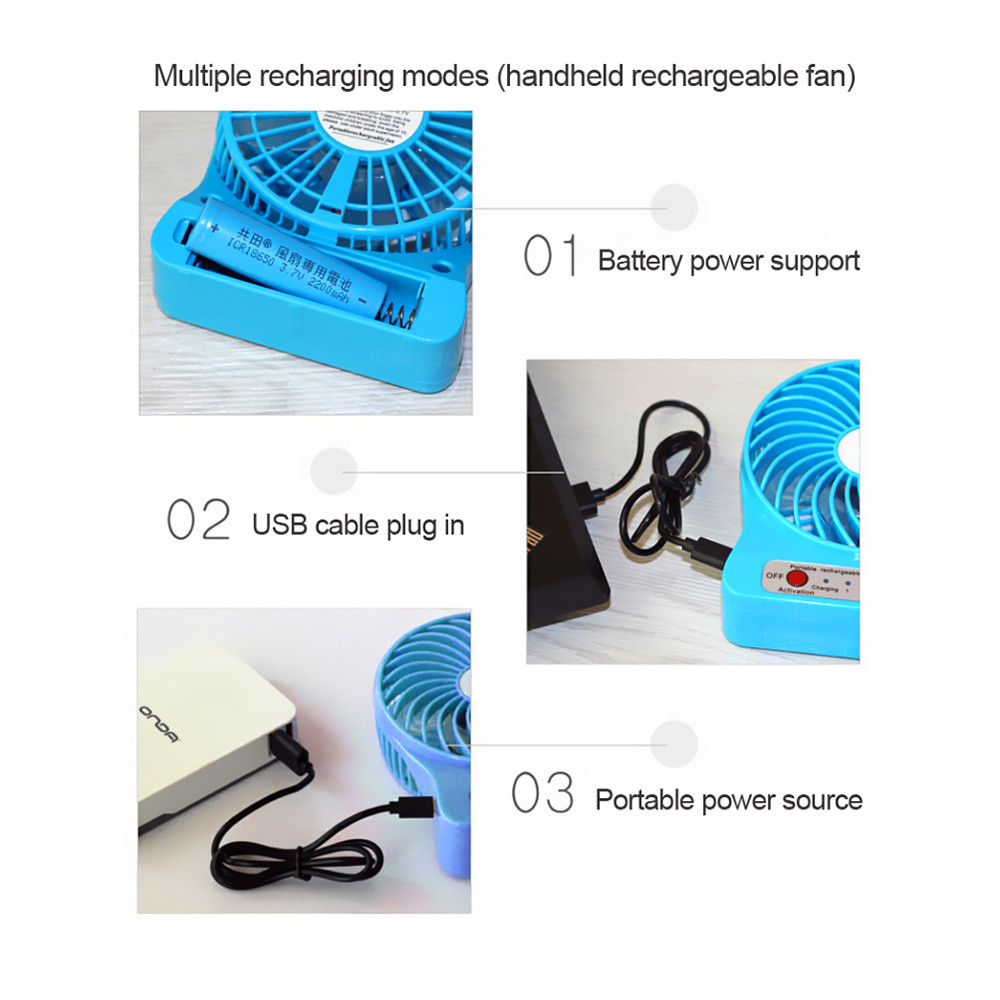 Portable Hand-held Electric USB Fan- Deep Sky Blue