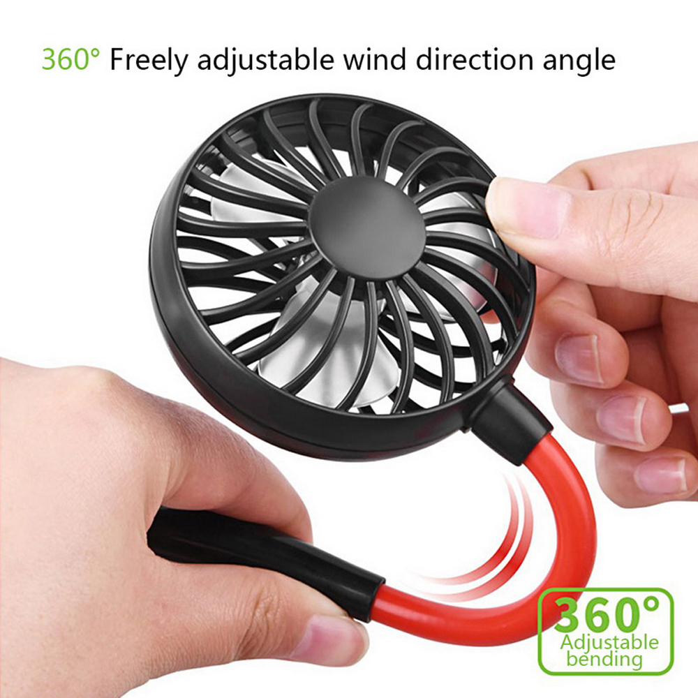 Portable Neckband Fan USB Rechargeable Battery Dual Wind Head 3 Speed Adjustable- Black