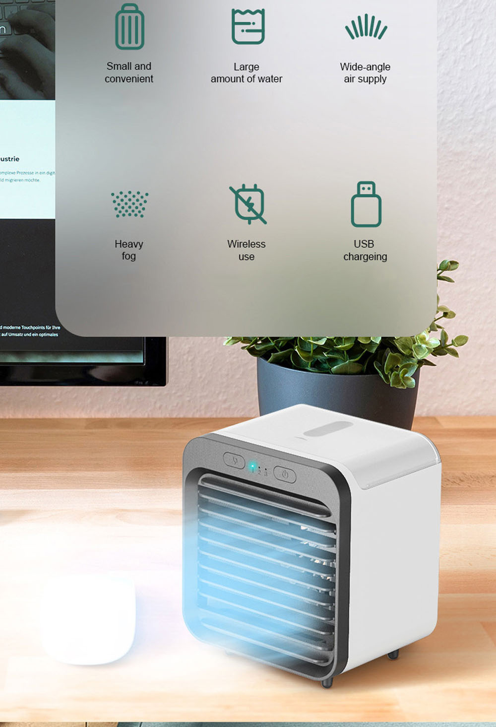 SL08 Mini Air Conditioner Cooling Desktop Water Cooling Spray USB Charging Fan Student Dormitory Office Air Cooler - White