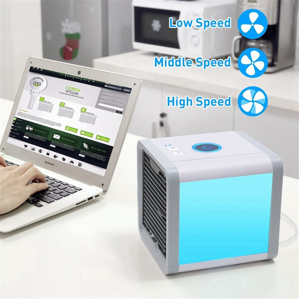 USB Mini Portable Air Conditioner Purifier Desktop Cooler Fan - Cool White