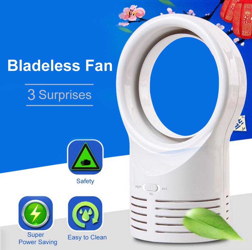 Electric Small Silent Bladeless Mini Fan - White